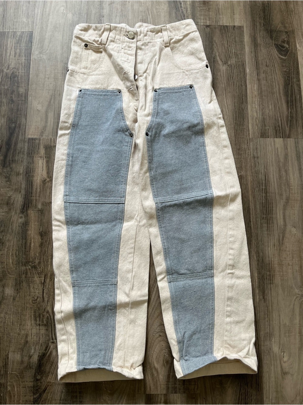 Rachel Comey Elkin Two-Tone Cream and Light Blue Patchwork Jeans